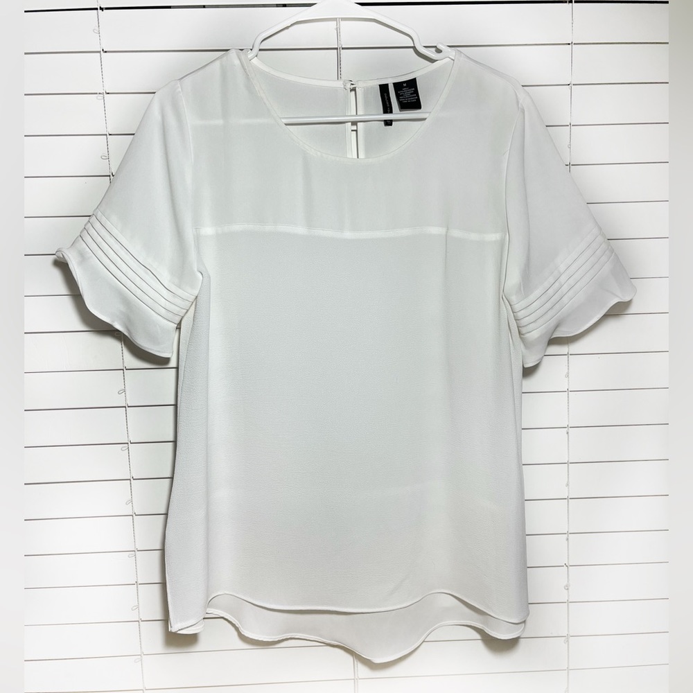 NEW DIRECTION White Women’s Top Blouse,Short Sleeve Sz M